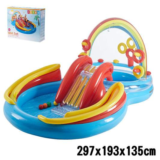 INTEX インテックス プール レインボーリングプレイセンター ビニールプール ファミリープール 297×193×135cm 57453 intex すべり台 滑り台 庭 幼児 子供用 屋外 滑り台 家庭用プール キッズプール