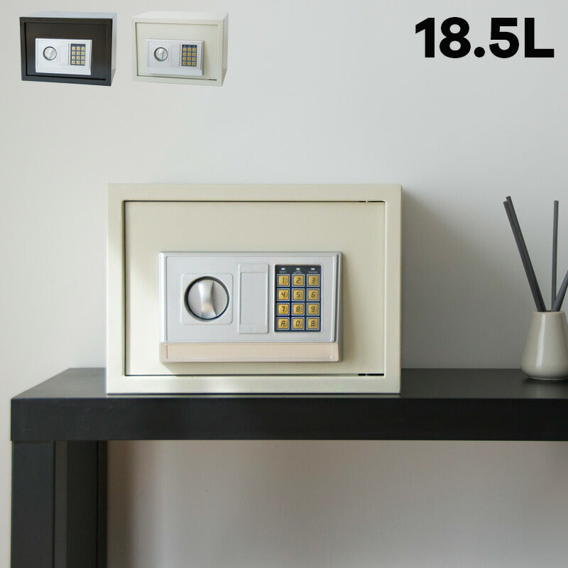 金庫 小型 家庭用 テンキー 電池式 防犯 盗難防止 セキュリティ対策 鍵不要 壁掛け対応 固定可能 中棚付き 18.5L おしゃれ コンパクト 暗証番号式 専用鍵付き アンカーボルト付き 店舗用 オフィス 電子金庫 保管庫 電子ロック