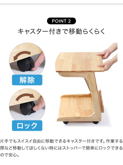 サイドテーブル キャスター 40×40cm マガジンラック付 ナチュラル 天然木 ラバーウッド おしゃれ かわいい ナイトテーブル 飾り棚 マガジンラック ディスプレイ 可動式