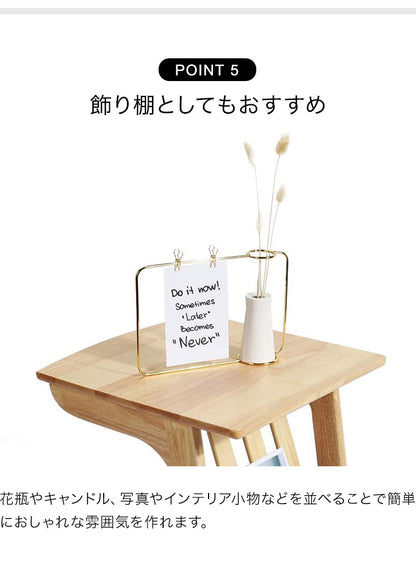 サイドテーブル キャスター 40×40cm マガジンラック付 ナチュラル 天然木 ラバーウッド おしゃれ かわいい ナイトテーブル 飾り棚 マガジンラック ディスプレイ 可動式