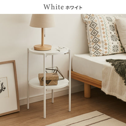 サイドテーブル おしゃれ 2段 幅37cm 高さ52cm コンパクト ホワイト 大理石柄 ナチュラル ブラウン 北欧 ヴィンテージ シンプル 飾り棚 ラック テーブル ミニテーブル 丸 ラウンド ナイトテーブル