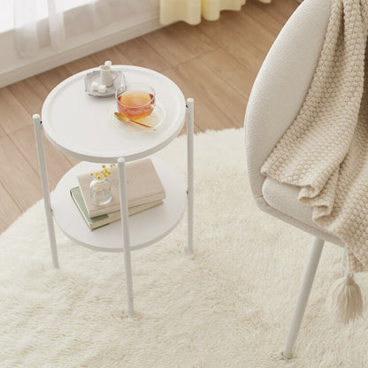 サイドテーブル おしゃれ 2段 幅37cm 高さ52cm コンパクト ホワイト 大理石柄 ナチュラル ブラウン 北欧 ヴィンテージ シンプル 飾り棚 ラック テーブル ミニテーブル 丸 ラウンド ナイトテーブル