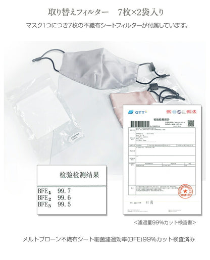シルクマスク 【2枚セット】 大人用 シルク100％ 絹 洗える 潤い 立体 フィルター14枚入り 長さ調節 男女兼用 おしゃれ 肌荒れ アレルギー対応 にきび マスク 美容マスク 飛沫防止 予防 対策 (代引不可) 【メール便配送】