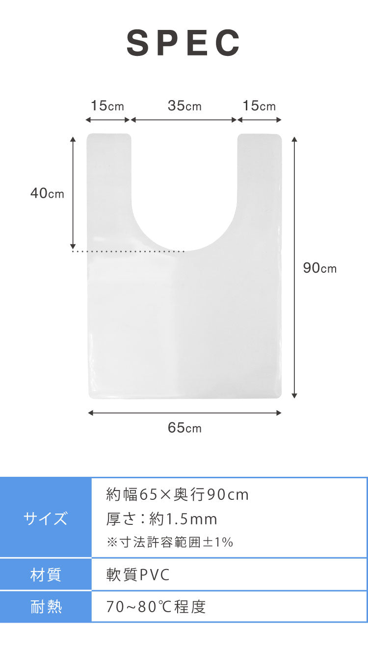 トイレマット 拭ける クリア PVC 幅65cm 奥行90cm 厚さ1.5mm 防汚 薄手 耐熱 透明 シンプル 無地 フロアマット クリアマット トイレシート PVCトイレマット フリーカット 大判 汚れ防止 お手入れ簡単