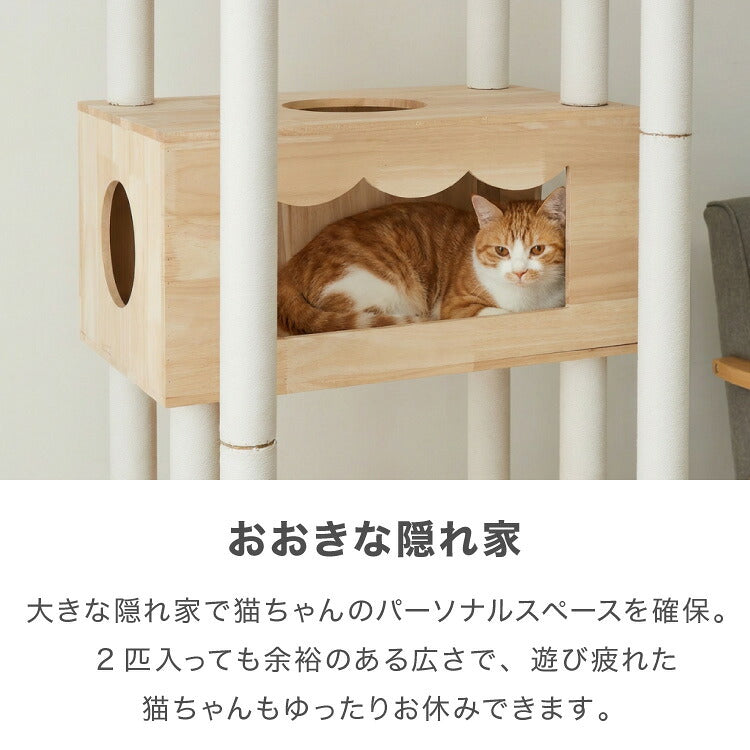 キャットタワー 木製 据え置き 大型猫 68×60 高さ192cm スリム コンパクト 省スペース 宇宙船 クリアボウル 爪とぎポール 綿紐 おしゃれ 猫タワー キャットハウス 運動不足解消 猫 ねこ 子猫