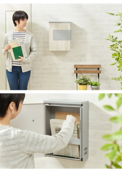 ポスト 壁掛け キーロック式 鍵付き 大容量 ストッパー付き 小窓付き 静音設計 雨除け 排水穴 バイカラー 木目調 北欧 シンプル おしゃれ かわいい スタイリッシュ モダン レトロ 郵便ポスト 郵便受け 壁掛けポスト 壁付けポスト