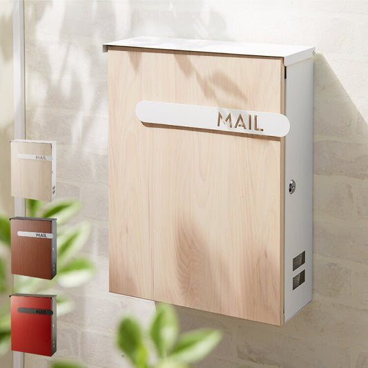 郵便ポスト 壁掛け キーロック式 木目調 スチール 鍵4個付き さびにくい 大型 A4サイズ対応 窓付 鍵付 壁付け 軽量 北欧 おしゃれ ナチュラル ポスト 郵便受け 郵便 メールボックス 壁掛けポスト 壁付けポスト