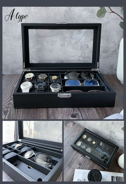 時計ケース 時計収納ケース 眼鏡ケース 2タイプ有り 6本 12本 時計 収納ケース サングラス コレクション ケース PUレザー 鍵付き ガラス クッション付き 高級 ウォッチケース ビジネス プレゼント ギフト 父の日