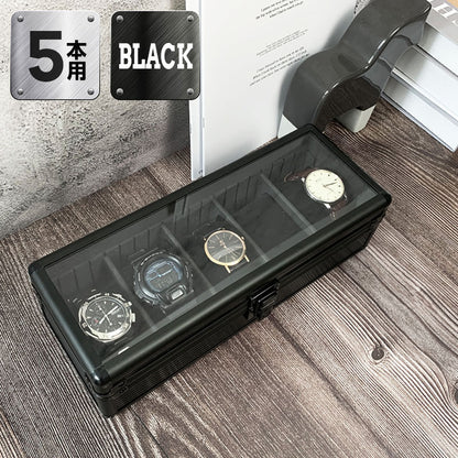 時計収納ケース 5本 アルミ おしゃれ ブラック 時計ケース 腕時計ケース 5本入り クッション付き ギフト プレゼント インテリア コレクション 高級 ウォッチケース 収納 ケース 腕時計 時計 ビジネス