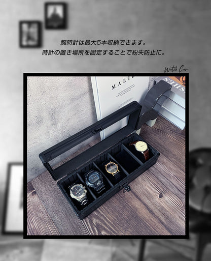 時計収納ケース 5本 アルミ おしゃれ ブラック 時計ケース 腕時計ケース 5本入り クッション付き ギフト プレゼント インテリア コレクション 高級 ウォッチケース 収納 ケース 腕時計 時計 ビジネス