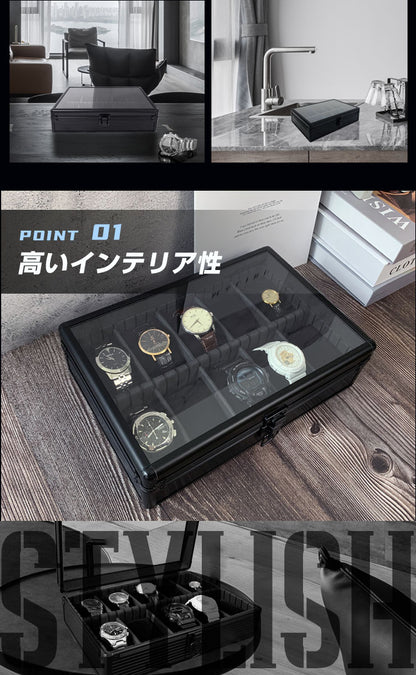 時計収納ケース 10本 アルミ おしゃれ ブラック 時計ケース 腕時計ケース 10本入り クッション付き ギフト プレゼント インテリア コレクション 高級 ウォッチケース 収納 ケース 腕時計 時計 ビジネス