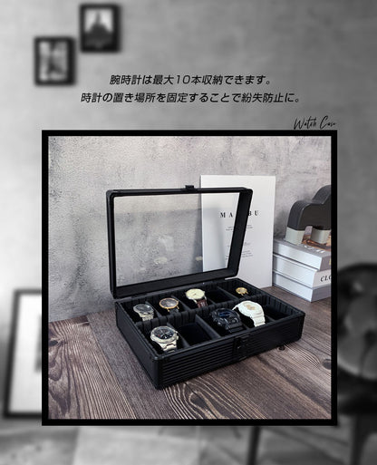 時計収納ケース 10本 アルミ おしゃれ ブラック 時計ケース 腕時計ケース 10本入り クッション付き ギフト プレゼント インテリア コレクション 高級 ウォッチケース 収納 ケース 腕時計 時計 ビジネス