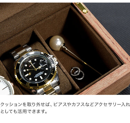 時計収納ケース 3本 木製 時計 収納ケース ブラウン クッション付き おしゃれ インテリア 時計ケース ケース 腕時計 コレクション ウォッチケース アクセサリーケース ボックス