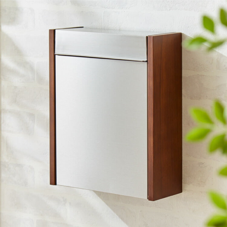 ポスト 壁掛け 鍵付き キーロック式 ステンレス 天然木 木目 ウォルナット コンパクト 大容量 シルバー ブラウン おしゃれ モダン 北欧 玄関 壁付け 郵便ポスト 郵便受け メールボックス 壁掛けポスト 壁付けポスト