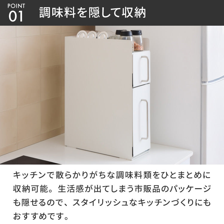 tesione テシオン 隱せる 調味料ラック 2段 スリム おしゃれ マグネット スパイスラック コンパクト コンロ横 すき間収納 白 TS-005