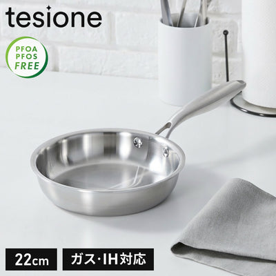 tesione テシオン ステンレス フライパン 22cm フッ素不使用 3層構造 ステンレスフライパン 深型 フライパン IH対応 ガス火OK TS-010