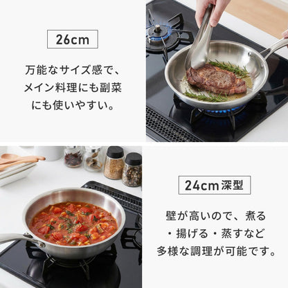 tesione テシオン ステンレス フライパン 22cm フッ素不使用 3層構造 ステンレスフライパン 深型 フライパン IH対応 ガス火OK TS-010