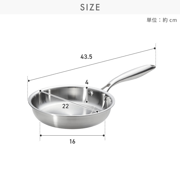 tesione テシオン ステンレス フライパン 22cm フッ素不使用 3層構造 ステンレスフライパン 深型 フライパン IH対応 ガス火OK TS-010