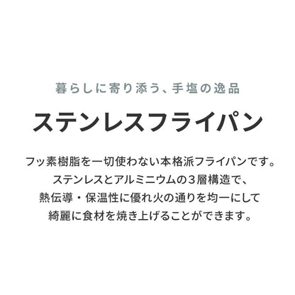 tesione テシオン ステンレス フライパン 24cm 26cm フッ素不使用 3層構造 ステンレスフライパン 深型 フライパン IH対応 ガス火OK TS-010