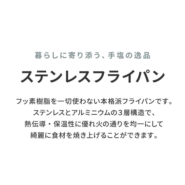 tesione テシオン ステンレス フライパン 22cm 24cm 26cm フッ素不使用 3層構造 ステンレスフライパン 深型 フライパン IH対応 ガス火OK TS-010