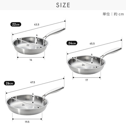 tesione テシオン ステンレス フライパン 22cm 24cm 26cm フッ素不使用 3層構造 ステンレスフライパン 深型 フライパン IH対応 ガス火OK TS-010