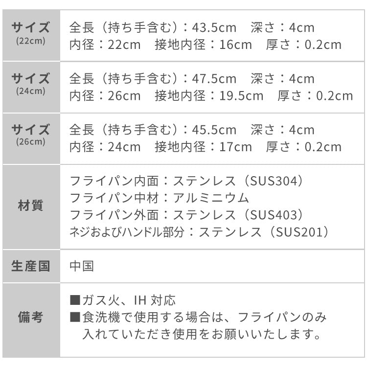 tesione テシオン ステンレス フライパン 22cm 24cm 26cm フッ素不使用 3層構造 ステンレスフライパン 深型 フライパン IH対応 ガス火OK TS-010