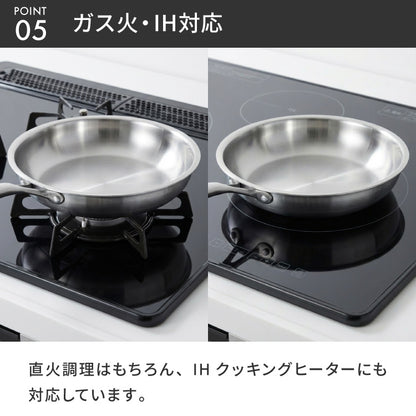 tesione テシオン ステンレス フライパン 22cm 24cm 26cm 24cm深型 フッ素不使用 3層構造 ステンレスフライパン 深型 フライパン IH対応 ガス火OK TS-010