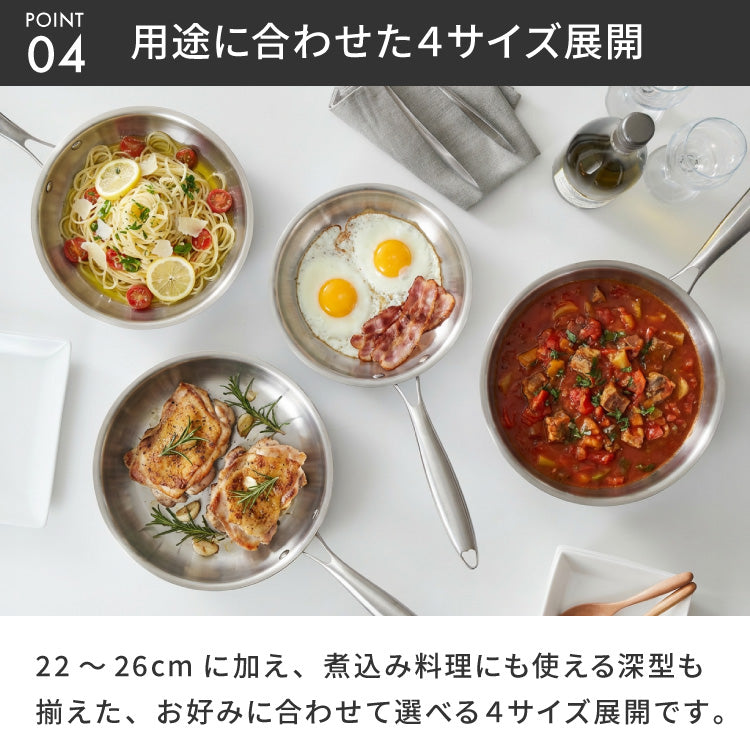 tesione テシオン ステンレス フライパン 22cm 24cm 26cm 24cm深型 フッ素不使用 3層構造 ステンレスフライパン 深型 フライパン IH対応 ガス火OK TS-010