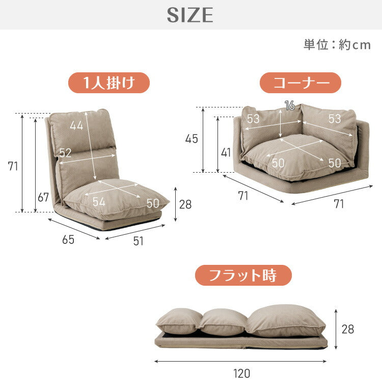 フロアソファ 4点セット 3人掛け ハイバック ロータイプ 6段階 リクライニング スラブ調生地 レイアウト自由 ゆったり クッション 座椅子 コーナーソファ ソファセット ソファベッド 2人掛け 4人掛け(代引不可)