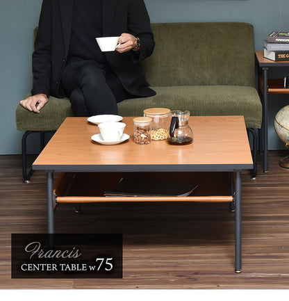 レザー棚付きセンターテーブル 幅75cm 正方形 PVCレザー ブラックフレーム 防水 ローテーブル おしゃれ センターテーブル テーブル ローテーブル センターテーブル francis(代引不可)