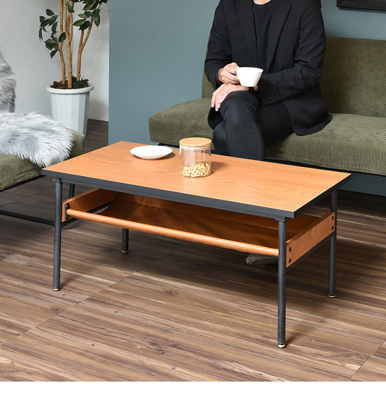 レザー棚付きセンターテーブル 幅90cm 長方形 PVCレザー ブラックフレーム  防水 ローテーブル おしゃれ センターテーブル テーブル ローテーブル センターテーブル リビングテーブル  francis(代引不可)