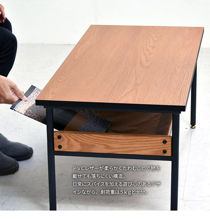 レザー棚付きセンターテーブル 幅90cm 長方形 PVCレザー ブラックフレーム  防水 ローテーブル おしゃれ センターテーブル テーブル ローテーブル センターテーブル リビングテーブル  francis(代引不可)