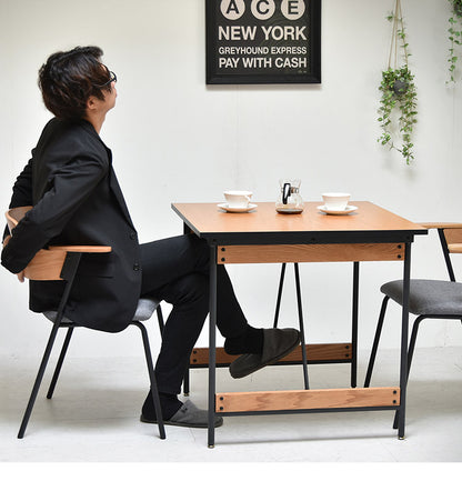 ダイニングテーブル単品 幅75cm ２人用 ブラックフレーム 木目デザイン ダイニングテーブル アイアン スチール 脚 テーブル リビングダイニングテーブル ハイテーブル 食卓 長方形テーブル(代引不可)