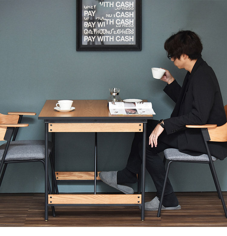 ダイニングテーブル単品 幅75cm ２人用 ブラックフレーム 木目デザイン ダイニングテーブル アイアン スチール 脚 テーブル リビングダイニングテーブル ハイテーブル 食卓 長方形テーブル(代引不可)