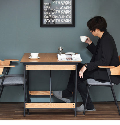 ダイニングテーブル単品 幅75cm ２人用 ブラックフレーム 木目デザイン ダイニングテーブル アイアン スチール 脚 テーブル リビングダイニングテーブル ハイテーブル 食卓 長方形テーブル(代引不可)