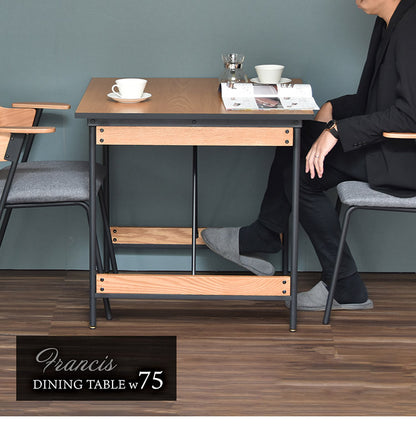 ダイニングテーブル単品 幅75cm ２人用 ブラックフレーム 木目デザイン ダイニングテーブル アイアン スチール 脚 テーブル リビングダイニングテーブル ハイテーブル 食卓 長方形テーブル(代引不可)