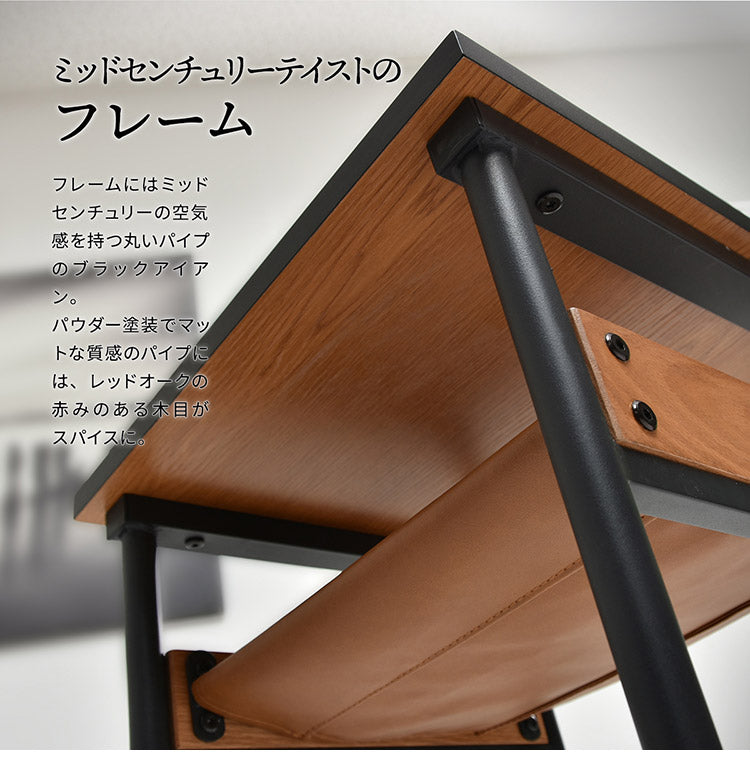 レザー棚付きサイドテーブル  正方形 PVCレザー ブラックフレーム ナイトテーブル ベッドサイド ローテーブル おしゃれ センターテーブル 木製 テーブル ローテーブル センターテーブル(代引不可)