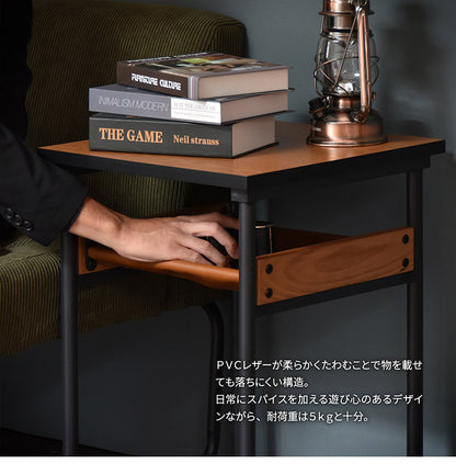 レザー棚付きサイドテーブル  正方形 PVCレザー ブラックフレーム ナイトテーブル ベッドサイド ローテーブル おしゃれ センターテーブル 木製 テーブル ローテーブル センターテーブル(代引不可)