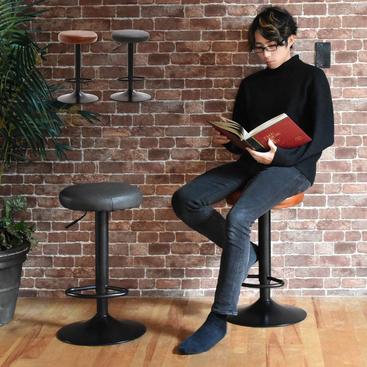 チェア チェアー スツール レザー 昇降式 昇降 高さ調節 カウンター カウンターチェア カウンタースツール ブラウン グレー PUレザー モダン ヴィンテージ バーカウンター(代引不可)