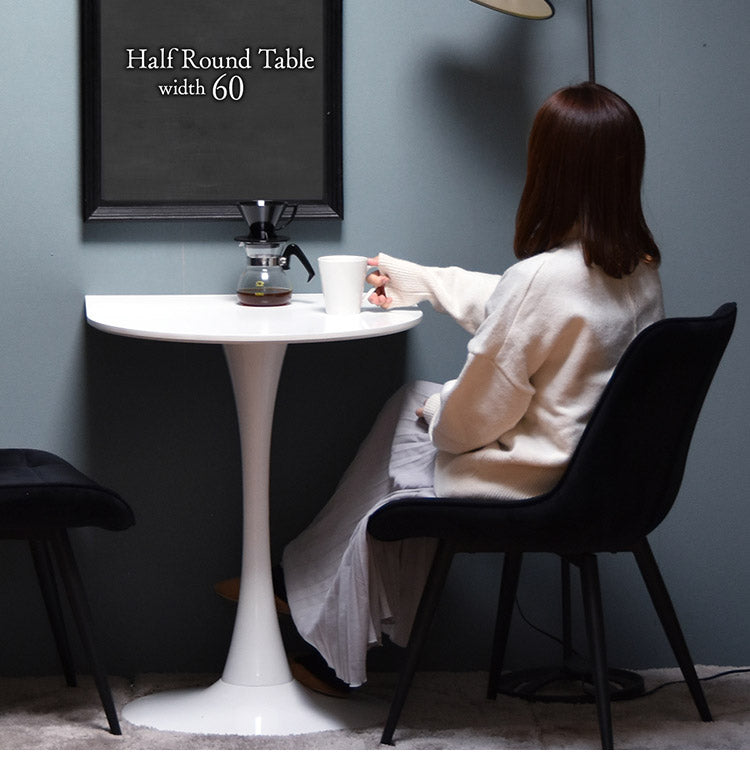 ハーフラウンドテーブル 60cm【ホワイト】 W600×D600×H730mm  半円テーブル チューリップコーヒーテーブル カフェテーブル ラウンドテーブル カマボコ型テーブル カフェ ダイニングテーブル(代引不可)