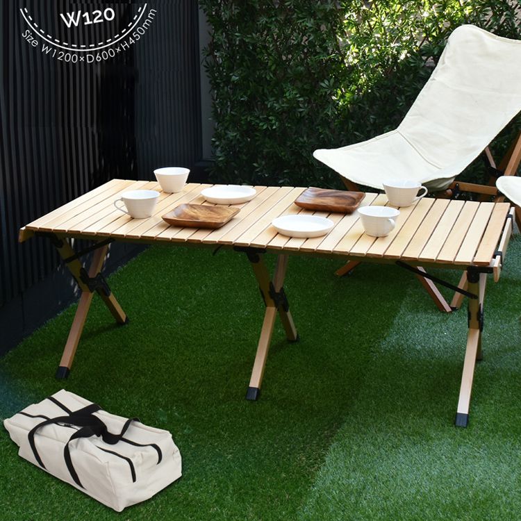 専用バッグ付き 天然木 キャンプテーブル 幅120 奥行き60 キャンプ テーブル 木製 コンパクト 折りたたみ 工具不要 木製 おしゃれ ナチュラル 木目調 おしゃれ 北欧 レジャー アウトドア(代引不可)