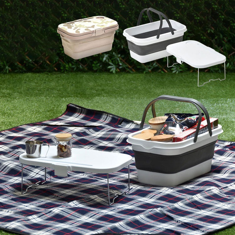 3way アウトドア 折りたたみ テーブル アウトドアバスケット W470×D285×H235mm エストラマーバケツ エストラマー 折りたたみバスケット テーブル付き テーブル トレー(代引不可)