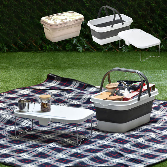 3way アウトドア 折りたたみ テーブル アウトドアバスケット W470×D285×H235mm エストラマーバケツ エストラマー 折りたたみバスケット テーブル付き テーブル トレー(代引不可)