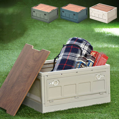 Asoby 天板付き 折りたたみBOX キャスター付き39L 幅47cm 折りたたみコンテナ 折りたたみ フォールディング コンテナー 木目天板 テーブル 木製天板 持ち運び(代引不可)