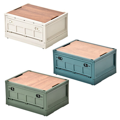 Asoby 天板付き 折りたたみBOX キャスター付き39L 幅47cm 折りたたみコンテナ 折りたたみ フォールディング コンテナー 木目天板 テーブル 木製天板 持ち運び(代引不可)