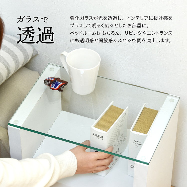 ガラス サイドテーブル ナイトテーブル スリム お洒落 ベッドサイドテーブル ミニテーブル ディスプレイラック 飾り棚 リビング 寝室 一人暮らし 新生活(代引不可)