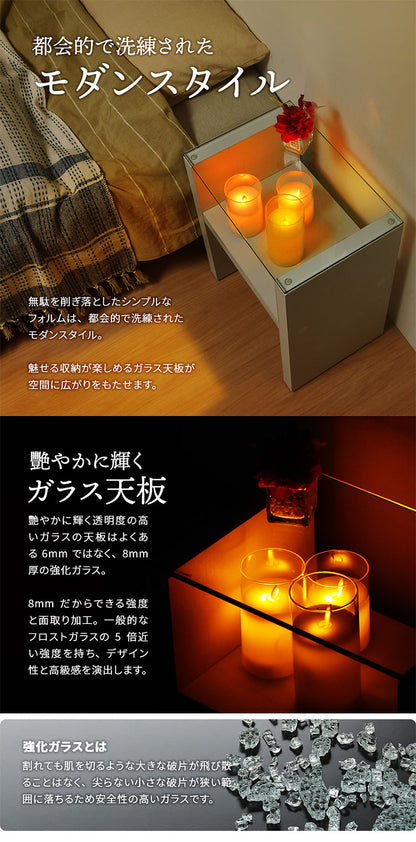 ガラス サイドテーブル ナイトテーブル スリム お洒落 ベッドサイドテーブル ミニテーブル ディスプレイラック 飾り棚 リビング 寝室 一人暮らし 新生活(代引不可)