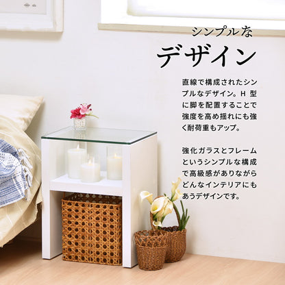 ガラス サイドテーブル ナイトテーブル スリム お洒落 ベッドサイドテーブル ミニテーブル ディスプレイラック 飾り棚 リビング 寝室 一人暮らし 新生活(代引不可)