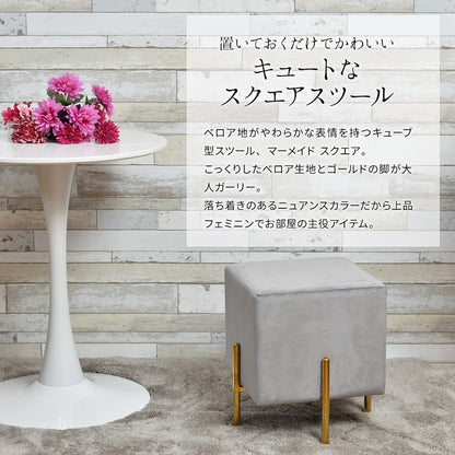 スツール おしゃれ ベロア 四角 スクエア コンパクト ピンク グレー ベロア調 くすみカラー 韓国 かわいい 姫系 北欧 ガーリー チェア オットマン 金脚 ベルベット マーメイド 背無し ドレッサーチェア 椅子 スタッキング (代引不可)