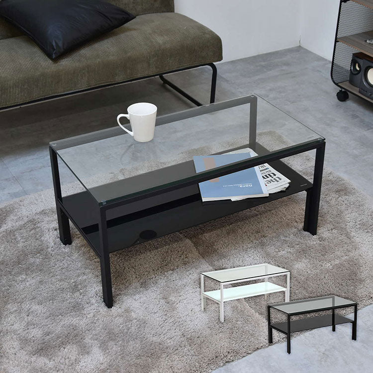 ガラスセンターテーブル Arca 強化ガラス×収納棚付きシンプルデザイン【幅75cm】ガラスセンターテーブル 強化ガラステーブル シンプルテーブル 棚付きテーブル 透明天板テーブル